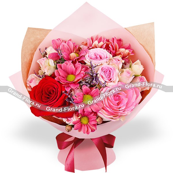 Влюблен в тебя – букет из красных и розовых роз
